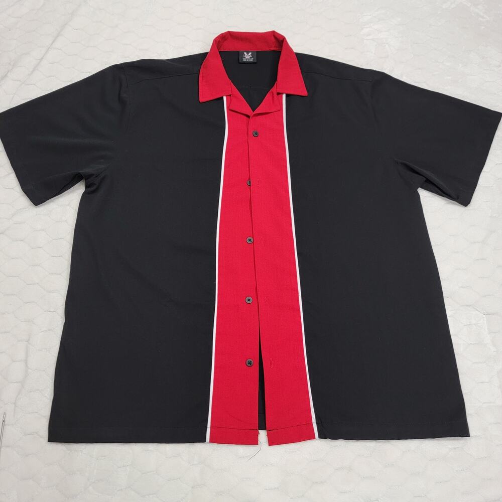Hilton Bowling Retro Mens XL Shirt Black Red Rockabilly Two Tone Camp Collar